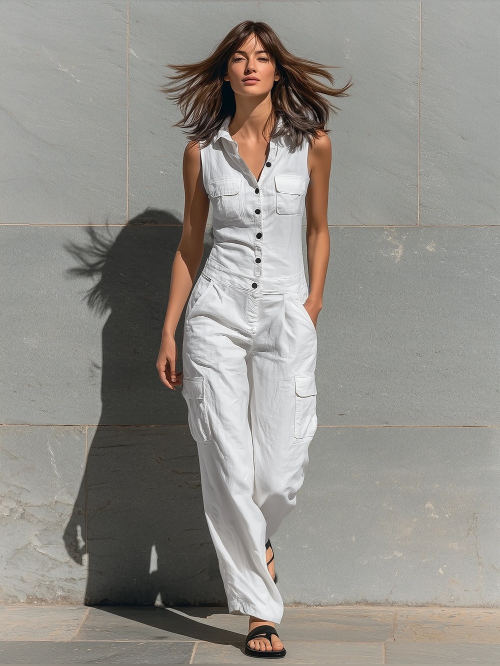 🤍 NWT Modesees size S Women's Minimalist Cotton Blend Sleeveless Jumpsuit